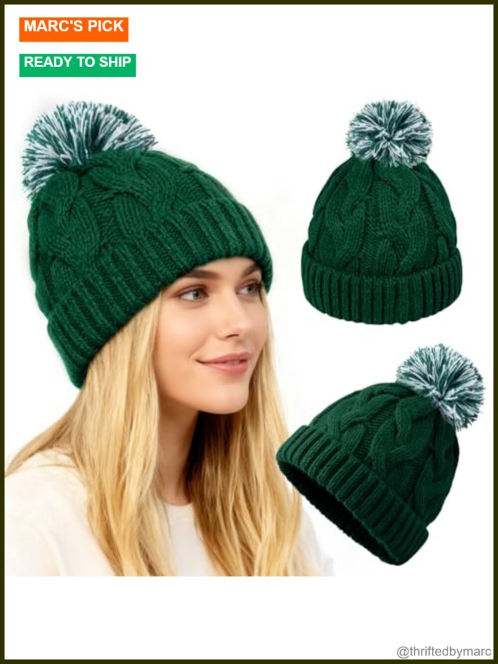 Chunky Knit Beanie with Pom Pom - Cozy Winter Bobble Hat
